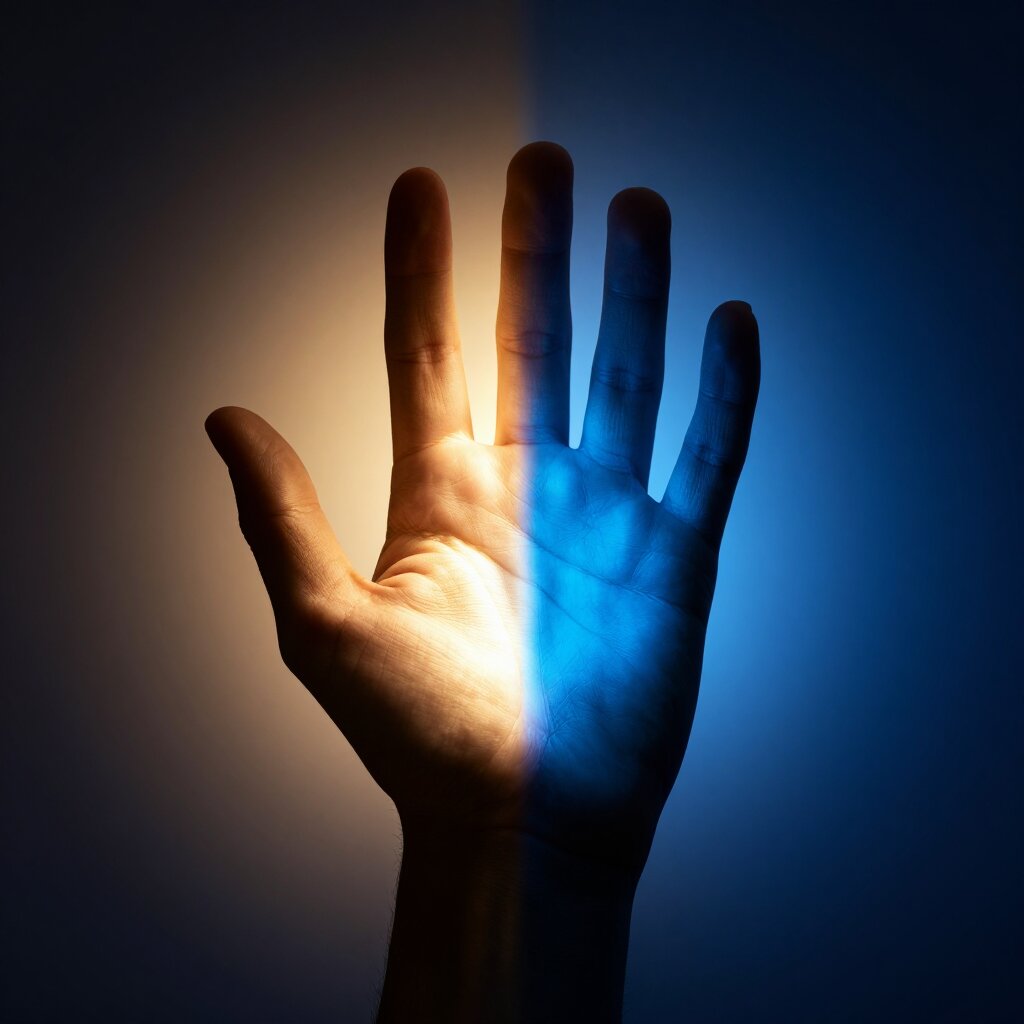 Hand in geteilter Beleuchtung – Mystik und Wissenschaft